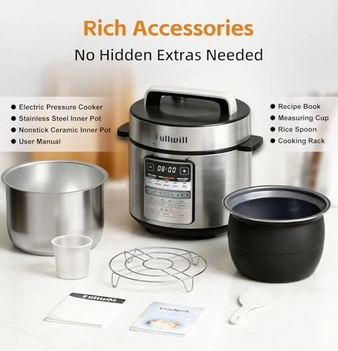 Dual-Pot Electric Pressure Cooker, 12-in-1 Multi Cooker with 6QT Stainless Steel & 5QT Ceramic Pot — Multicooker, Fullwill