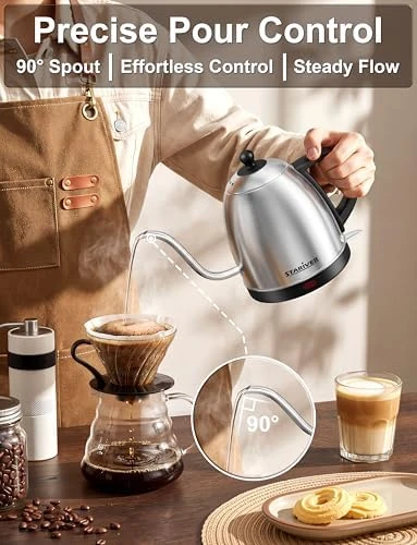 Electric Gooseneck Kettle, 1L Water Boiler, BPA-Free, Pour Over Tea Pot Stainless Steel — Electric Kettle, Stariver