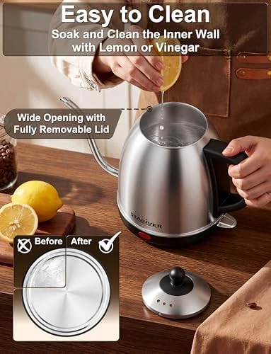 Electric Gooseneck Kettle, 1L Water Boiler, BPA-Free, Pour Over Tea Pot Stainless Steel — Electric Kettle, Stariver