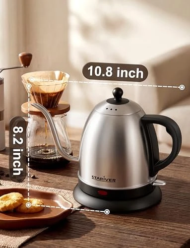Electric Gooseneck Kettle, 1L Water Boiler, BPA-Free, Pour Over Tea Pot Stainless Steel — Electric Kettle, Stariver