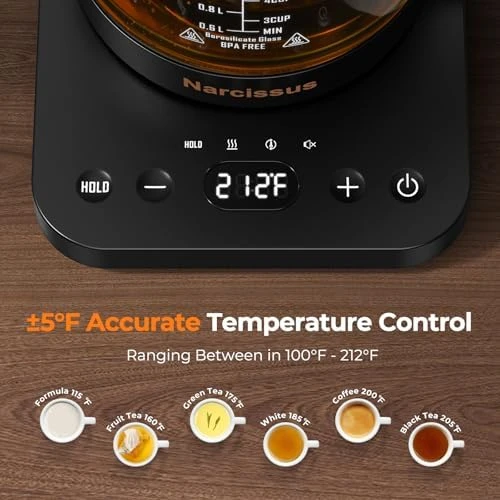Electric Kettle with Temperature Control, 1.8L, Glass, Removable Infuser — Electric Kettle, Narcissus