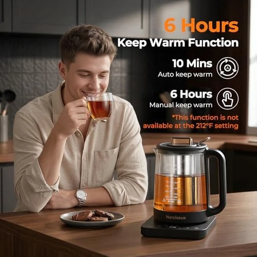 Electric Kettle with Temperature Control, 1.8L, Glass, Removable Infuser — Electric Kettle, Narcissus