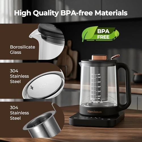 Electric Kettle with Temperature Control, 1.8L, Glass, Removable Infuser — Electric Kettle, Narcissus