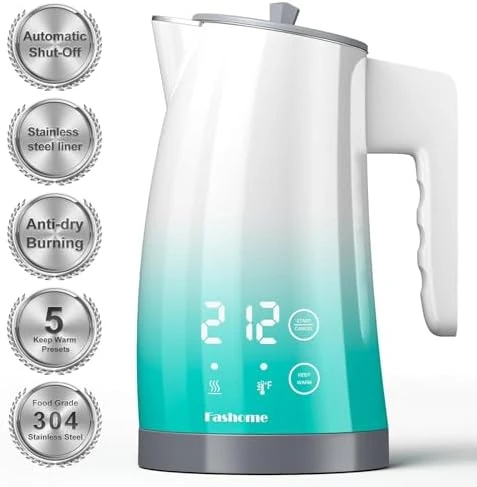 Electric Kettle with Temperature Control, 5 Preset Temps & 2H Keep Warm, 1200W Cool-Touch BPA-Free Electric Tea Kettle,... — Electric Kettle, Fashome