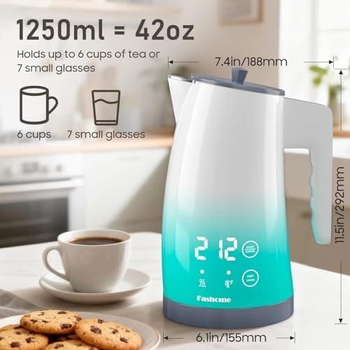 Electric Kettle with Temperature Control, 5 Preset Temps & 2H Keep Warm, 1200W Cool-Touch BPA-Free Electric Tea Kettle,... — Electric Kettle, Fashome
