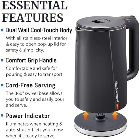 1.7L Cool-Touch Fast Boil Electric Kettle — Electric Kettle, Elite Gourmet