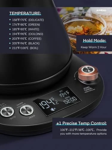 Electric Gooseneck Kettle with Temperature Control — Electric Kettle, Aiheal