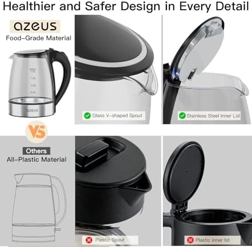 Electric Kettle 1800W Cool Touch Anti-scalding Design 1.8L Large Capacity BPA-Free White — Electric Kettle, AZEUS