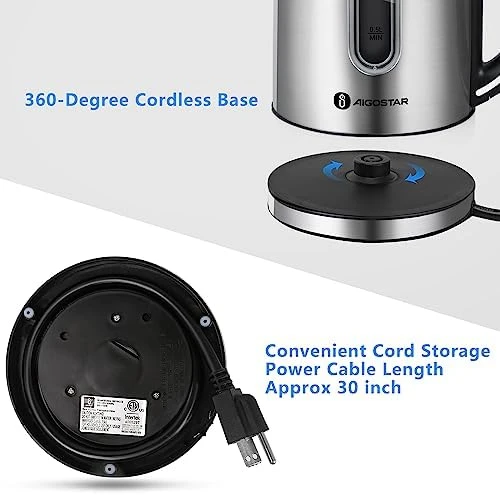 Electric Kettle Stainless Steel, 1.7 Liter Cordless Tea Kettle — Electric Kettle, Aigostar