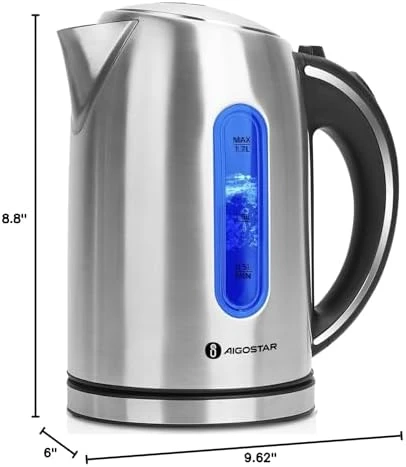 Electric Kettle Stainless Steel, 1.7 Liter Cordless Tea Kettle — Electric Kettle, Aigostar