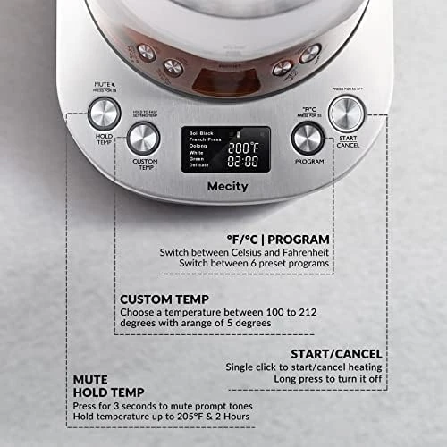 Electric Tea Kettle with Temperature Control and Infuser — Electric Kettle, Mecity