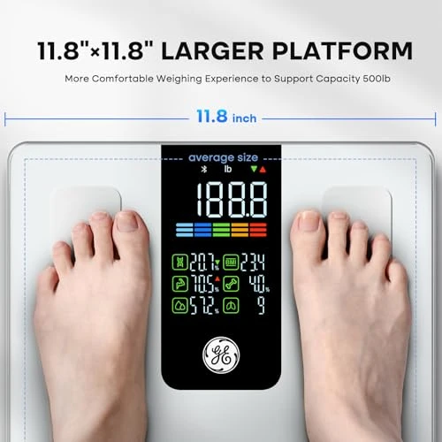 Smart Scale for Body Weight, BMI, Fat, Muscle Mass, Digital Bathroom Scales 500lbs Bluetooth 11.8" Large Platform — Smart Scale, GE