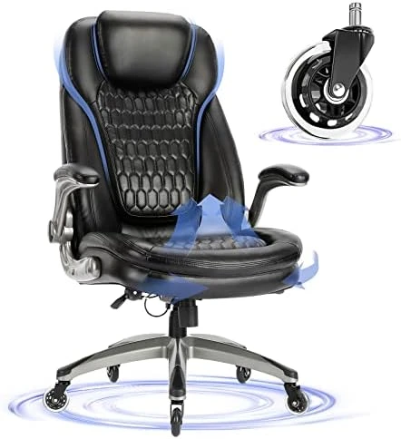 Ergonomic Computer Desk Chair, High Back Leather Chair with Padded Flip-up Arms, Swivel Home Office Chair Upgraded... — Smart Chairs, COLAMY