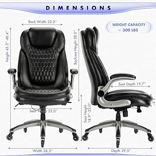 Ergonomic Computer Desk Chair, High Back Leather Chair with Padded Flip-up Arms, Swivel Home Office Chair Upgraded... — Smart Chairs, COLAMY