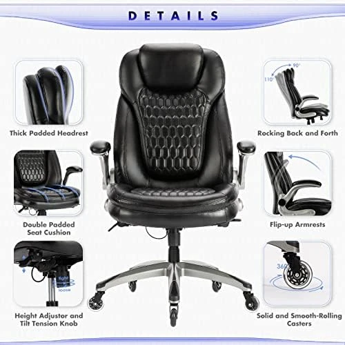 Ergonomic Computer Desk Chair, High Back Leather Chair with Padded Flip-up Arms, Swivel Home Office Chair Upgraded... — Smart Chairs, COLAMY