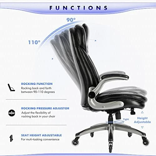 Ergonomic Computer Desk Chair, High Back Leather Chair with Padded Flip-up Arms, Swivel Home Office Chair Upgraded... — Smart Chairs, COLAMY