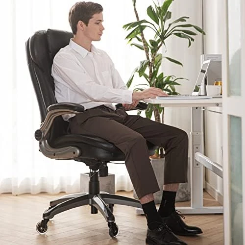 Ergonomic Computer Desk Chair, High Back Leather Chair with Padded Flip-up Arms, Swivel Home Office Chair Upgraded... — Smart Chairs, COLAMY