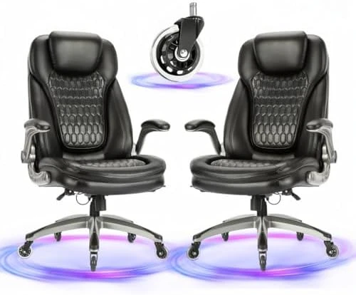 Ergonomic Computer Desk Chair, High Back Leather Chair with Padded Flip-up Arms, Swivel Home Office Chair Upgraded... — Smart Chairs, COLAMY