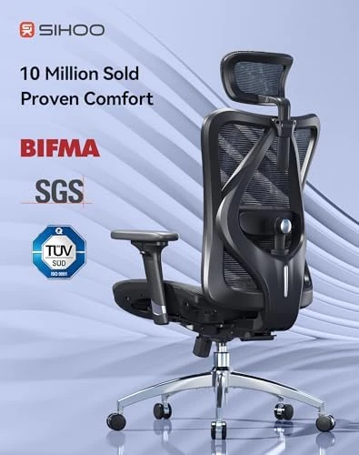Ergonomic Mesh Office Chair, High Back Home Desk Chair with 3D Armrests, Lumbar Support and Adjustable Headrest,... — Smart Chairs, SIHOO