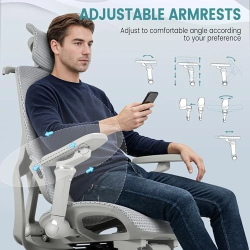 Ergonomic Office Chair with Massage and Heat, Reclining Mesh Chair with Footrest and 6D Armrest, Adjustable Headrest and... — Smart Chairs, JUMMICO