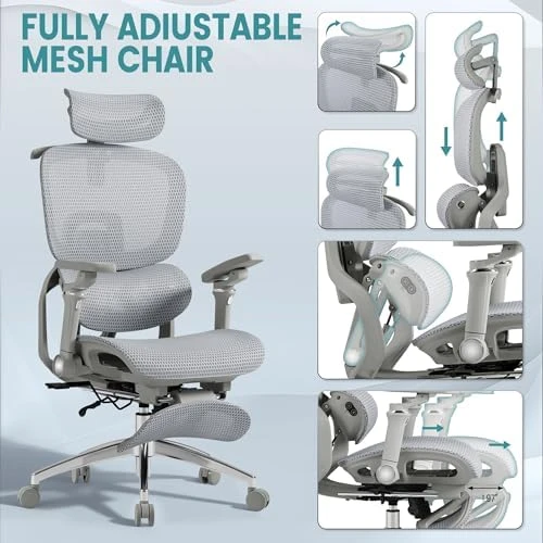 Ergonomic Office Chair with Massage and Heat, Reclining Mesh Chair with Footrest and 6D Armrest, Adjustable Headrest and... — Smart Chairs, JUMMICO