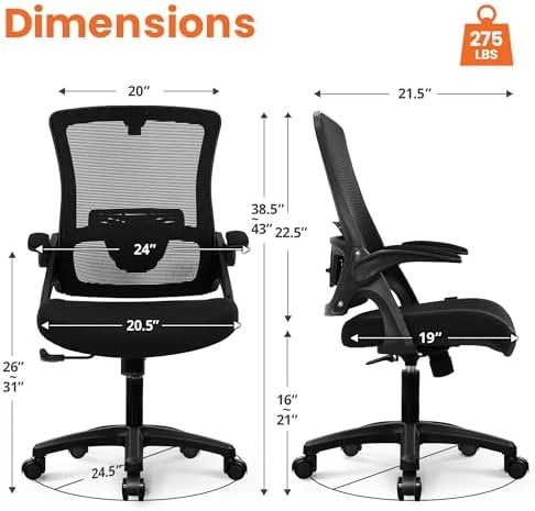 Office Desk Gaming Chair Computer High Back Mesh Seat with Rolling Wheels Ergonomic Adjustable Comfy Flip-up Armrests... — Smart Chairs, NEO CHAIR