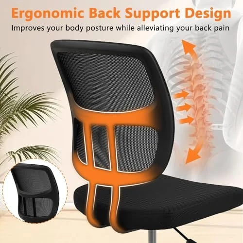 Armless Home Office Chair, Small Ergonomic Mesh Back Desk Chair with Lumbar Support and Wheels — Smart Chairs, CLATINA