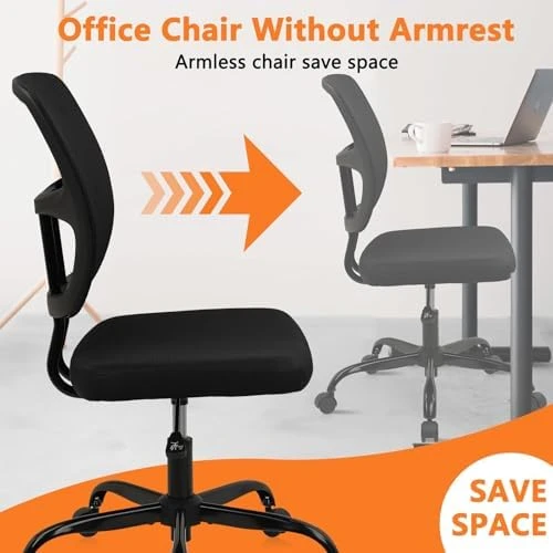 Armless Home Office Chair, Small Ergonomic Mesh Back Desk Chair with Lumbar Support and Wheels — Smart Chairs, CLATINA