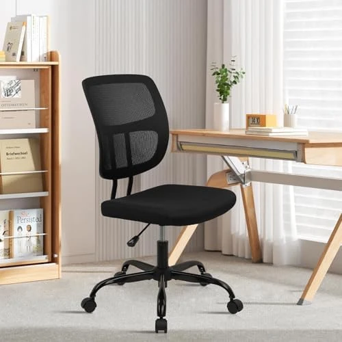 Armless Home Office Chair, Small Ergonomic Mesh Back Desk Chair with Lumbar Support and Wheels — Smart Chairs, CLATINA