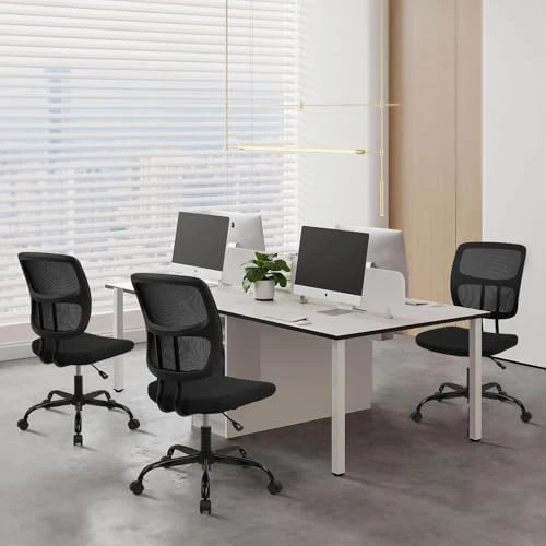 Armless Home Office Chair, Small Ergonomic Mesh Back Desk Chair with Lumbar Support and Wheels — Smart Chairs, CLATINA