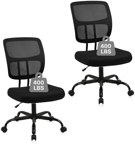 Armless Home Office Chair, Small Ergonomic Mesh Back Desk Chair with Lumbar Support and Wheels — Smart Chairs, CLATINA