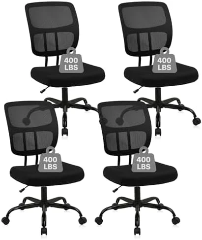 Armless Home Office Chair, Small Ergonomic Mesh Back Desk Chair with Lumbar Support and Wheels — Smart Chairs, CLATINA