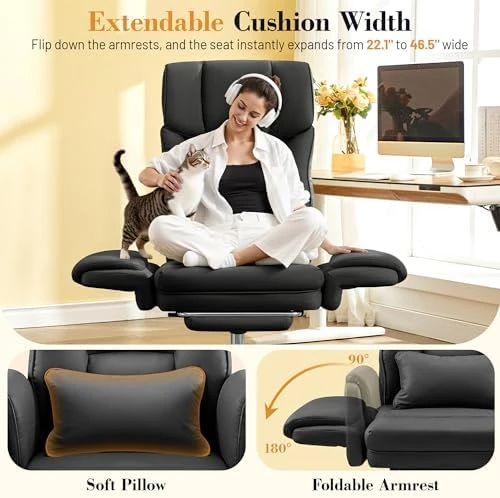 Big and Tall Office Chair, 400LBS Wide Leather Executive Chair, Reversible Armrest for Pets Criss Cross Legged, 135°... — Smart Chairs, FelixKing