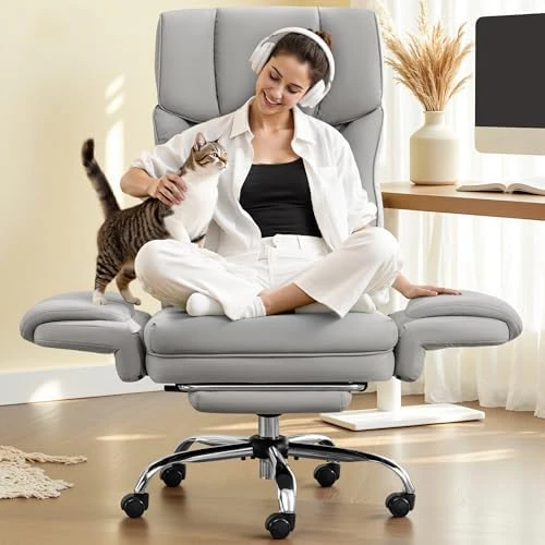 Big and Tall Office Chair, 400LBS Wide Leather Executive Chair, Reversible Armrest for Pets Criss Cross Legged, 135°... — Smart Chairs, FelixKing