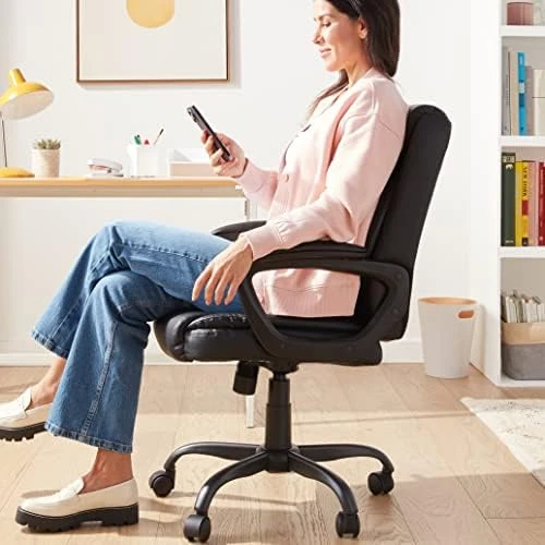 Classic Puresoft PU Padded Mid-Back Office Desk Chair with Armrest — Smart Chairs, Amazon Basics