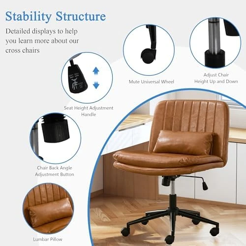 Criss Cross Chair with Wheels Armless Wide Cross Legged Office Chair — Smart Chairs, TUNYI