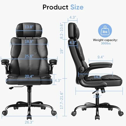 Ergonomic Executive Office Chair with Adjustable Headrest & 90° Flip-Up Arms — Smart Chairs, Kensaker