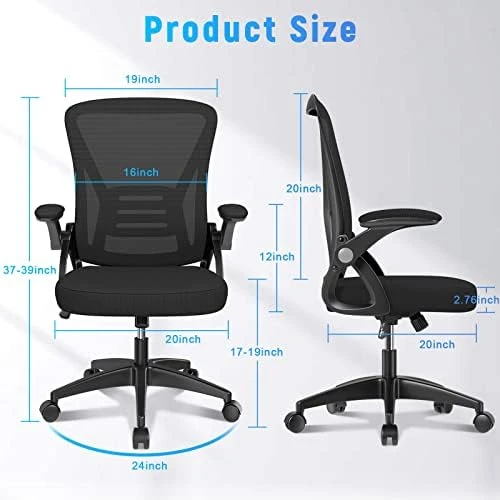 Ergonomic Office Chair, Mid Back Desk Chairs with Adjustable Height, Swivel Chair with Flip-Up Arms and Lumbar Support,... — Smart Chairs, naspaluro