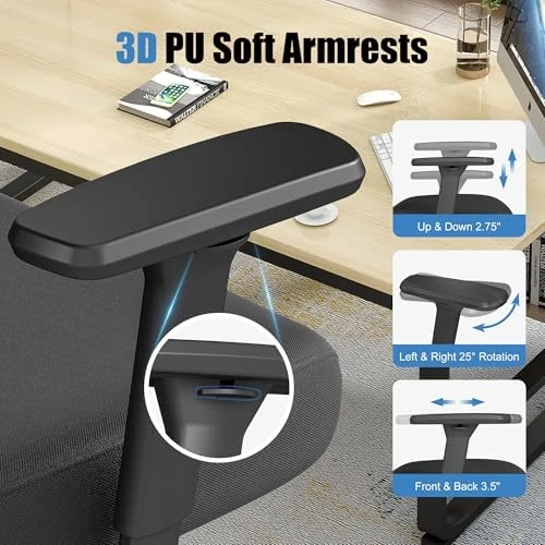 Ergonomic Office Chair with Adjustable Lumbar Support, 3D Arms and Headrest — Smart Chairs, Keratee