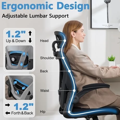 Ergonomic Office Chair with Headrest, Lumbar Support & Flip-up Armrests — Smart Chairs, OwgeinSet