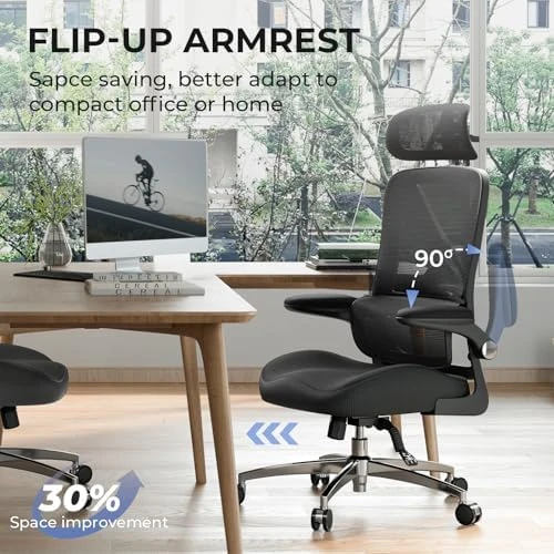Ergonomic Office Chair with Headrest, Lumbar Support, Flip-Up Armrests, Thick Memory Foam Seat — Smart Chairs, FAMIDOLE