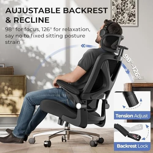 Ergonomic Office Chair with Headrest, Lumbar Support, Flip-Up Armrests, Thick Memory Foam Seat — Smart Chairs, FAMIDOLE