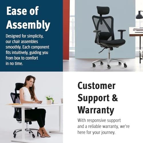 Ergonomic Office Chair with Rollerblade Wheels - High Back Breathable Mesh, 4D Lumbar Support, Memory Foam Seat — Smart Chairs, Duramont