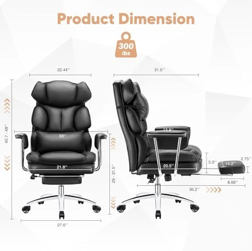 Executive Home Office Desk Chair - Ergonomic Big Tall High Back with Footrest & Lumbar Support, Reclining Height... — Smart Chairs, Sweetcrispy