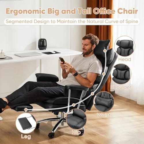 Executive Home Office Desk Chair - Ergonomic Big Tall High Back with Footrest & Lumbar Support, Reclining Height... — Smart Chairs, Sweetcrispy