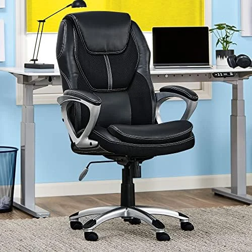 Executive Office Chair with Faux Leather and Mesh, Adjustable Ergonomic Comfy Seat with Lumbar Support — Smart Chairs, Serta