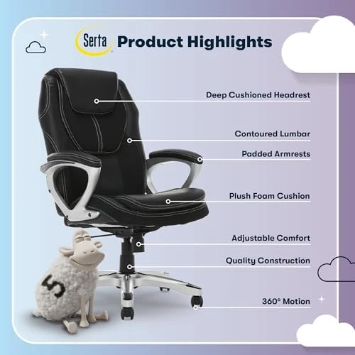 Executive Office Chair with Faux Leather and Mesh, Adjustable Ergonomic Comfy Seat with Lumbar Support — Smart Chairs, Serta