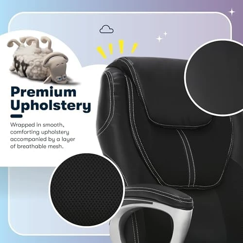 Executive Office Chair with Faux Leather and Mesh, Adjustable Ergonomic Comfy Seat with Lumbar Support — Smart Chairs, Serta