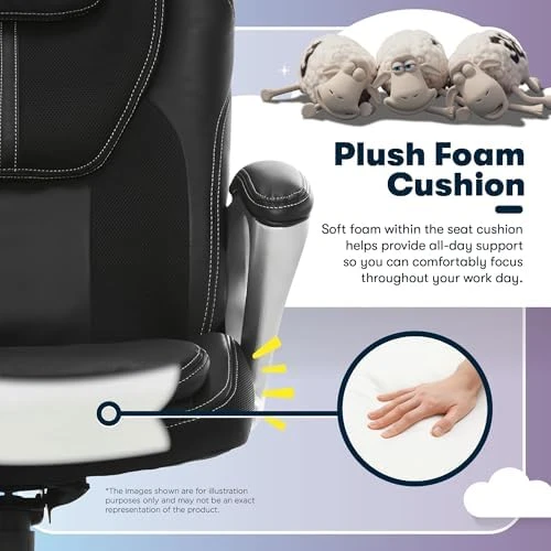Executive Office Chair with Faux Leather and Mesh, Adjustable Ergonomic Comfy Seat with Lumbar Support — Smart Chairs, Serta