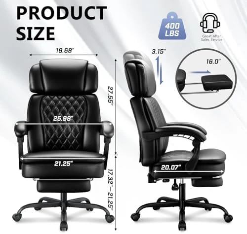 Executive Office Chair with Foot Rest for Heavy People — Smart Chairs, WAILOR